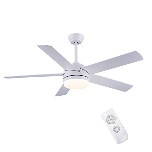 CJOY Ventilador de Techo con Luz y control remoto, Candelabro con Ventilador Sala de Estar del Dormitorio 52 pulgadas 5 Aspas Ventilador de Techo Blanco Tranquilos LED Verano Invierno