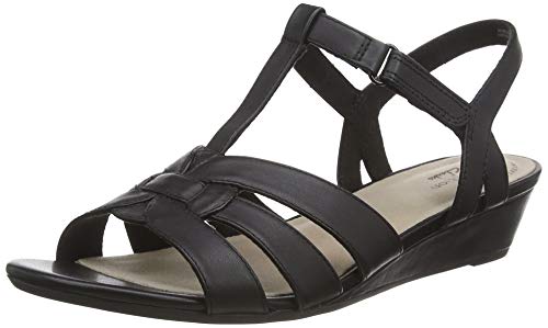 Clarks Abigail Daisy, Sandalias con Tira Vertical para Mujer, Negro (Black Leather Black Leather), 41.5 EU