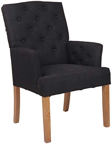 CLP Butaca De Salón Sugar Tapizado En Tela I Sillón Relax De Dormitorio Estilo Chesterfield I Silla De Comedor con Base De Madera I Color:, Color:Negro, Color del Marco:Envejecido Claro