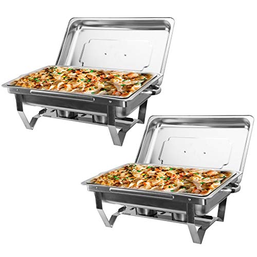 CO-Z 2 PCS Platos de Frotamiento 9L / 8Q Calentador de Buffet Acero Inoxidable Plato de Frotamiento Plegable Chafing Dish para Calentar Alimentos para Bufé, Fiesta, Banquetes