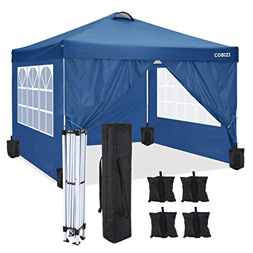 COBIZI Carpas Plegables Carpa 3x3 Cenador Gazebo Impermeable con 4 Laterales y 4 Bolsa de Arena, Protección UV 50+, Ajustable en Altura, Carpas de Jardin Pabellón para Exteriores/Playa/Fiestas