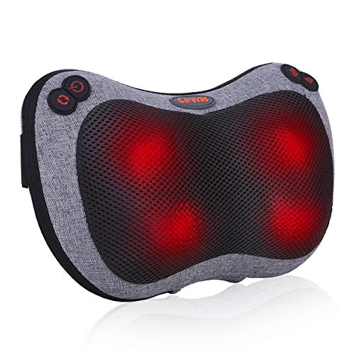 Cojín de Masaje Eléctrico, Carevas Masajeador Shiatsu de Espalda con Calor Control de Velocidad, Almohada de Masaje para Aliviar Cuello, los Músculos