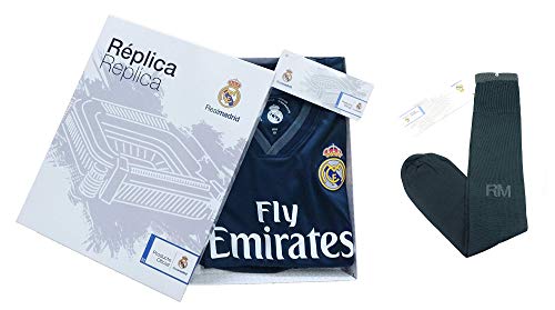 Conjunto Complet Infantil Real Madrid Réplica Oficial Licenciado de la Segunda Equipación Temporada 2018-19 Sin Dorsal (14 años)