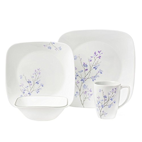 CORELLE - Juego de vajilla de 16 Piezas, de Vidrio Vitrelle Resistente a Las roturas y Las desportilladuras, Modelo Jacaranda, Servicio para 4 Personas, Color Morado