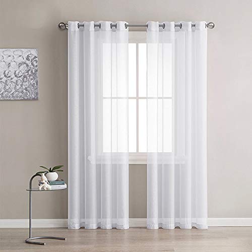 Cortinas Visillos para Ventana Cortina Transparente Suave con Ojales Cortinas Poliéster para Sala Cuarto Dormitorio Comedor Salon Cocina Salón Decoración 2 Piezas 140 x 245 cm Blanco