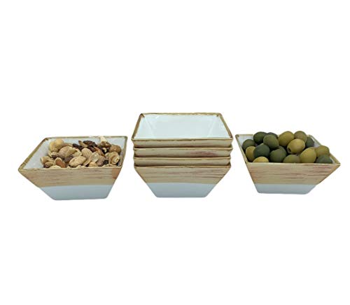 Cuenco Plato Aperitivo apilables cerámica Porcelana 6 piezas, Salsas, Postres, Recipiente estilo vintage pintado a mano 11 x 5.5 x 5.5 cm (250 ml) (Marrón Canela)