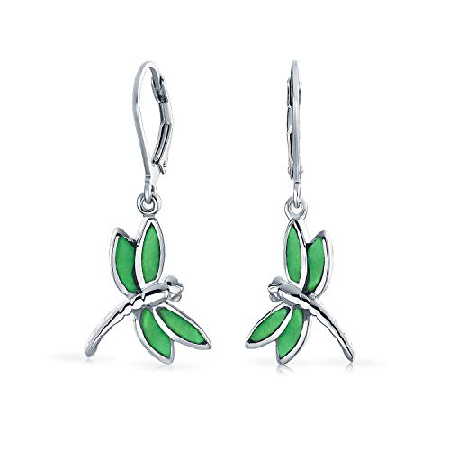 Dainty mariposa libélula jardín verde ágata simulado Jade incrustado gota palanca hacia atrás colgante pendientes para las mujeres adolescentes 925 plata de ley