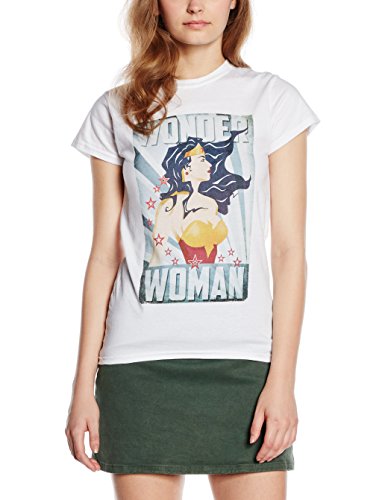 DC Comics Wonder Woman Poster Camiseta, Blanco, L para Mujer