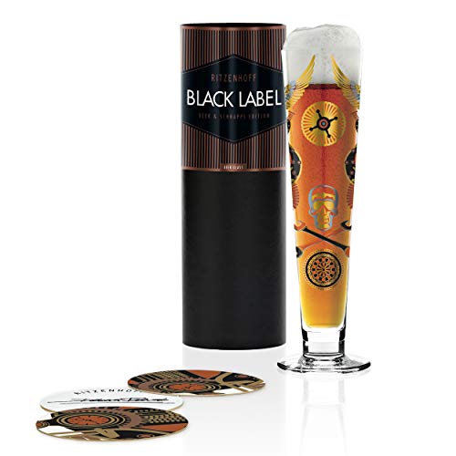 Debora Jedwab RITZENHOFF Black Label - Vaso de cerveza (cristal, 300 ml, incluye 5 tapas)