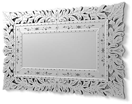 DekoArte VN009 - Espejos Venecianos Modernos De Pared | Espejos Decoración para Tu Salón Dormitorio, Entrada, Recibidor | Espejos Sofisticados Clásicos Color Plata | 1 Pieza 120 x 78 cm