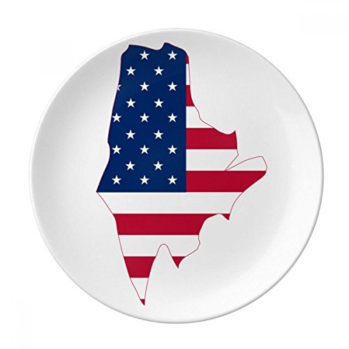 DIYthinker Maine Estados Unidos Mapa Stars Cortocircuitos Bandera Forma de Porcelana Decorativa Placa de Postre 8 Pulgadas Cena-Regalo 21cm de diámetro