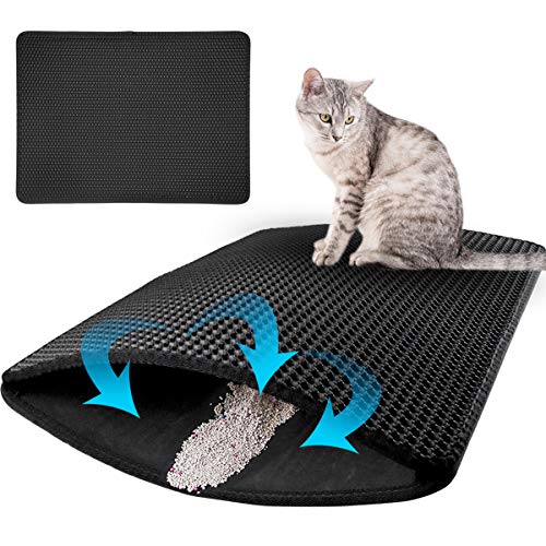 Dokpav 60x45CM Grande Estera de Arena para Gatos, Cat Litter Mat Estera de Arena Gato, Doble Capa Impermeable y Antideslizante, Negro Alfombra de Basura, Alfombra para Gatos, Estera Arena Gatos