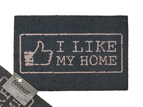 DRW - Felpudo de Fibra de Coco Gris I Like MY Home Facebook 40x60 cm