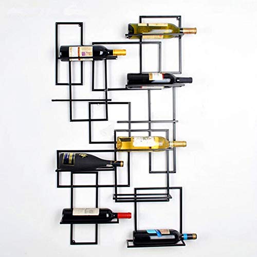 DW007 Botellero para Vino De Pared 9 Botellas En Metal Restaurante Bares Vinoteca Cocina Porta Botellas Montaje En Pared 60 * 11 * 110Cm,Negro