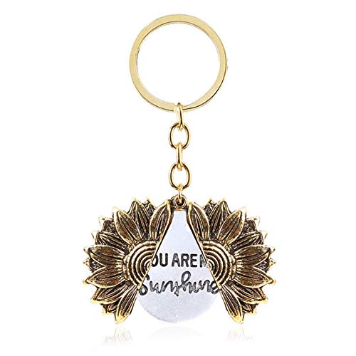 Earthily Llavero Casa 1 unids Taiyanghua Llavero de Girasol se Puede Abrir con Letras de Doble Capa Colgante Decorativo de la Pareja Regalo de San Valentín (Color : Key Silver, Size : OPP)