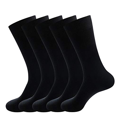 EASE LEAP Calcetines Ejecutivos para Hombre,Largos,Negros,Algodón,Transpirables y Cómodo,Talla40-48(5/10 Pares) con Cajita de Regalo/(Negro Liso 5 Pares)