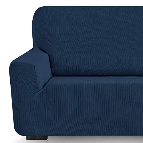 Eiffel Textile Milan Fundas para Sofa Elastica Adaptable Lisa, 94% poliéster 6% Elastano, Azúl, 4 Plazas (240-270 cm)