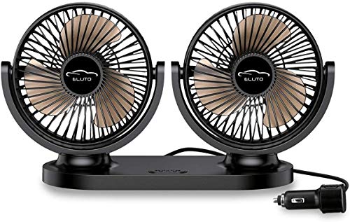 ELUTO Ventilador Coche Doble Cabeza Ventilador Eléctrico 24V Ventilador de Enfriamiento Ventilador de Coche Giratorio 360 ° y 3 Velocidades para Coche SUV Vehículo de Crucero RV (13CM)