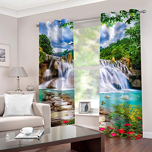 empty Cortina 3D De Dormitorio Cascada de paisajes Naturales Cortinas Cortas 3D Cortinas Opacas para Salón Cama Habitación Hotel Oficina Cortinas Decoración,2 Piezas 2 x B 140 x H 245 cm