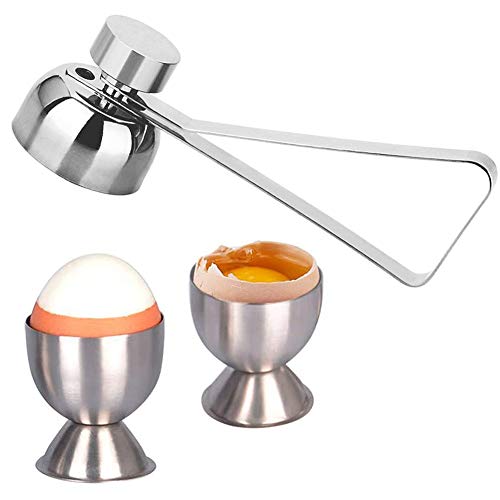 EQLEF Huevera Acero, 2 Piezas de Soporte para Tazas de Acero Inoxidable y abridor de Huevos de Doble Cara, Taza para Huevos de Pascua para Huevos pasados ​​por Agua