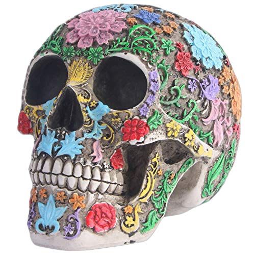 Estatua de calavera de resina Decoración de barra Cráneo humano Modelo médico Regalo de Halloween Cráneo de flor de ciruelo