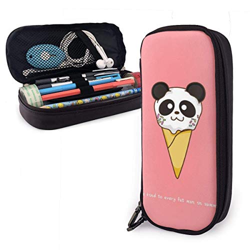 Estuche para lápices de cuero PU Ice Cr-eam con forma de pa nda, estuche para bolígrafos de gran capacidad, organizadores de papelería duraderos para estudiantes, 1.5 x 3.5 x 8 pulgadas