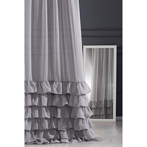 Eurofirany - Cortina Lisa de Acero Gris Transparente con Fruncido, 140 x 270 cm, Elegante, Glamour, Dormitorio, salón, salón, salón, 140 x 250 cm