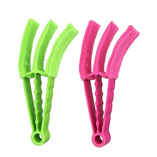 ExeQianming Cepillo para persiana de ventana, 2 unidades, 3 capas, desmontable, lavable, herramienta limpiadora (rosa, verde)