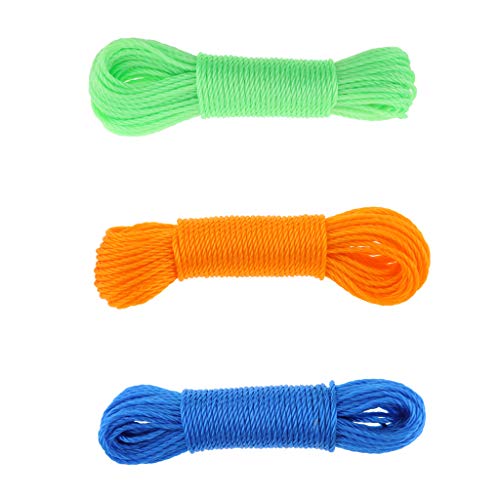 F Fityle Cuerda De Nylon Trenzada De Color Sólido De 33 Pies / 66 Pies para Jardín De Garaje Al Aire Libre (Paquete De 3 Piezas) - 20m (Azul + Naranja + Verde)