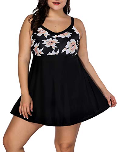 FeelinGirl Mujer Tankini Talla Grande Traje de Baño con Pantalón Corto Bañador Talla Grande Negro XXL/Talla 50-52