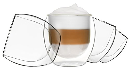 Feelino 4 x 310 ml Jumbo Cappuccino Vasos, Vasos térmicos de Doble Pared - Juego con Efecto Flotante, también para Latte Macchiato, Té, Cócteles, Hielo, Agua, zumos, Cola, postres, etc, Duos by