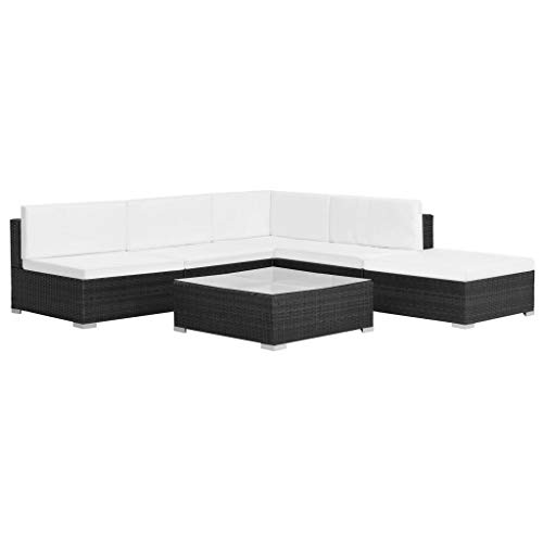 Festnight 16 Piezas Conjunto de Sofás de Jardín de Ratán Sintético Patio Set de Muebles Negro