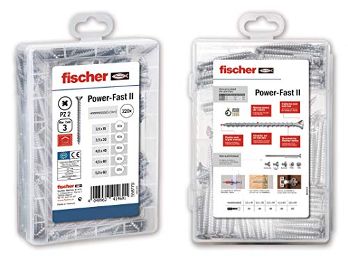 Fischer - Maletín FPFII MEISTERBOX, surtido de tornillos para madera, maletín de 220 Uds, Gris, Caja pequeña