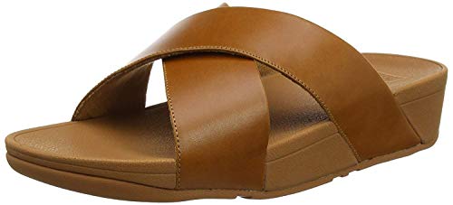 Fitflop Lulu Cross Slide, Sandalias de Punta Descubierta Mujer, Marrón (Caramel 098), 39 EU