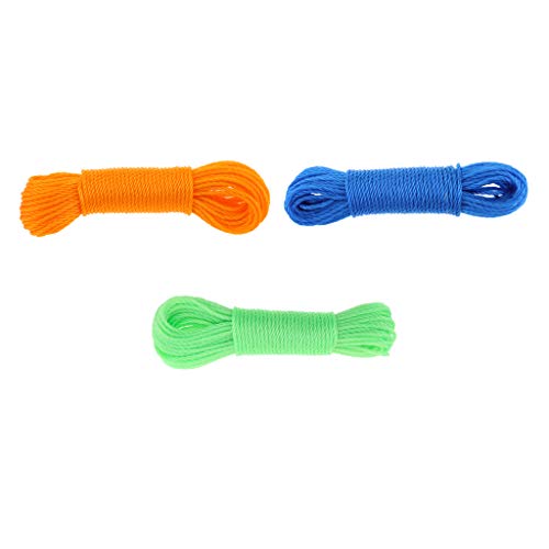 FLAMEER 3pcs Cuerda de Lavado Correa de Deportes Garaje Herramienta Césped Jardin Patio Decorativa - 20m (Azul + Naranja + Verde)