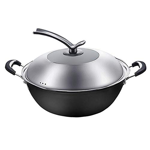 GAOXUQIANG Cast Iron Wok de Hierro sartén Antiadherente Cocinar la Cacerola sin Recubrimiento del hogar Cocina de inducción Wok Paellera,32cm