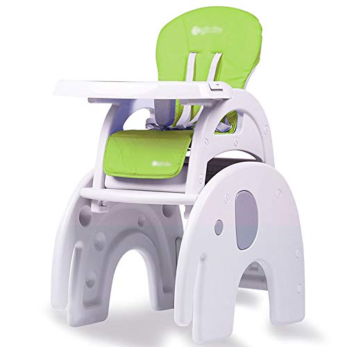 Gymqian Cunas de viaje Brisk 3 en 1 Silla alta para bebé Escritorio convertible Mesa de juego Conversión Asiento elevador fdh/Sección Elefante (Verde)