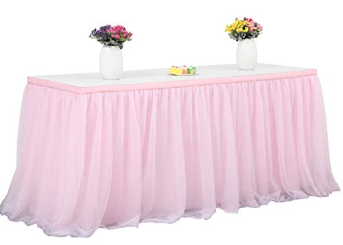 HBBMAGIC 3 Capas de Malla mullida Tabla de tutú Falda de vajilla de Tul para la Fiesta de Bodas de cumpleaños Decoración para el hogar (275cm x 76cm, Rosado)