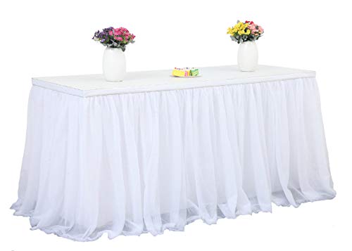 HBBMAGIC 3 Capas de Malla mullida Tabla de tutú Falda de vajilla de Tul para la Fiesta de Bodas de cumpleaños Decoración para el hogar (275cm x 76cm, Blanco)