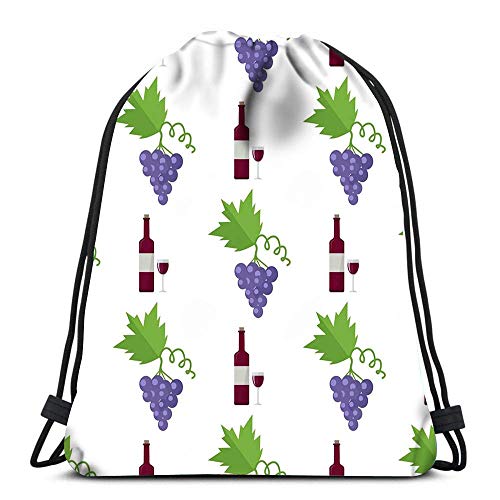 Hdadwy Mochila con cordón Vino Tinto en Botella y UVA Azul Textura sin Fin Yoga Runner Daypack Bolsas para Zapatos