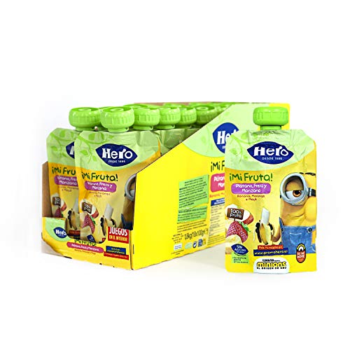 Hero Baby Mi Fruta - Bolsita de Fruta con Plátano y Fresa, Sin Azúcares Añadidos, para Bebés a Partir de los 12 Meses - Pack de 18 x 100 g