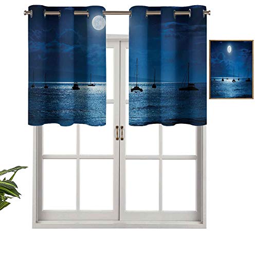 Hiiiman Cenefa de cortina para interiores y hogares, con foto dramática de un cielo nocturno luna llena sobre una escena de océano tranquila en Maui Hawaii, juego de 1, 132 x 45 cm para baño y café
