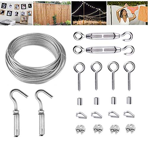 HOMPER Kit de barandilla de cables, kit de alambre, kit de rollo de valla, con revestimiento de PVC, cuerda de acero inoxidable 304 resistente, tensor de alambre de hebilla