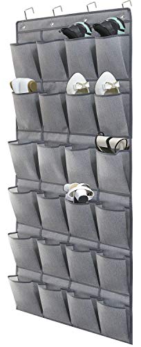 homyfort Organizador De Zapatos de tamaño Grande para Colgar De La Puerta, Zapatero Bolsa de Almacenamiento Armario Colgante, 24 Bolsillos, con 4 Colgador, Gris Lino, X3G12GP2