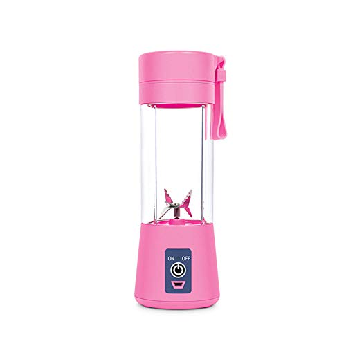 HXIYANG Mini mezclador portátil, taza de exprimidor portátil para uso doméstico, mezclador de frutas, recargable por USB, mezclador de zumo personal con 6 cuchillas de acero inoxidable Rosa