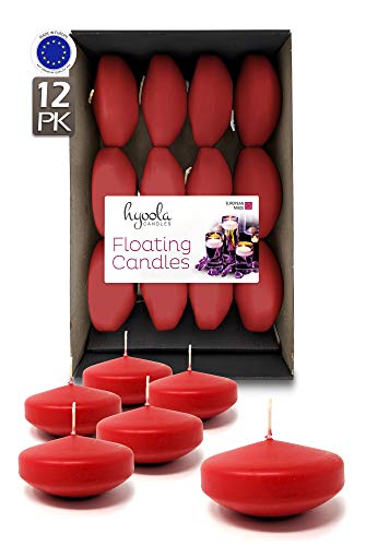 Hyoola Premium Velas flotantes Rojas 7,6 cm – 8 Horas – 12 Unidades – Fabricado en Europa