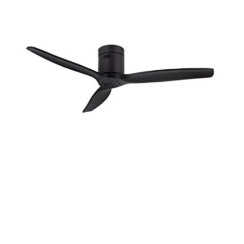 IKOHS WINDCALM DC - Ventilador de Techo con Mando, Bajo Consumo, Función Verano e Invierno, Silencioso, Potente, 3 Aspas, 132 cm de Diámetro, 6 Velocidades, Temporizador, Aspas de Madera, 40W(Negro)