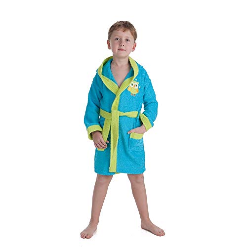 INTERBABY - Albornoz Infantil 100% Algodón Buho T.10-12, color turquesa