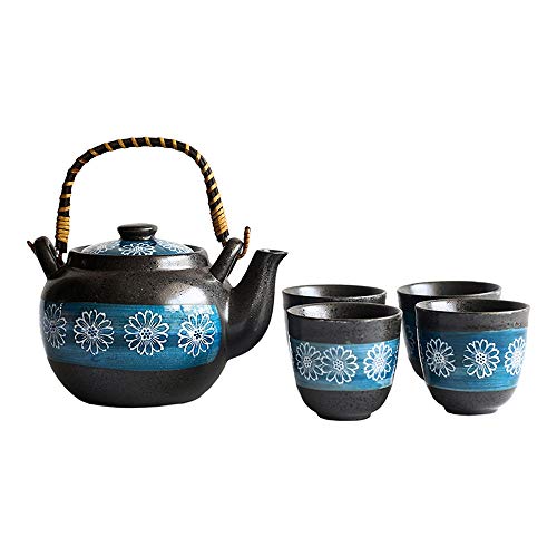 JenLn Deluxe Sencilla Esmalte Estilo japonés Tetera y Tazas de té Conjunto de Servicios for Adultos 4 bellamente empaquetado en Caja de Regalo excelente Decoración asiática Té vajilla