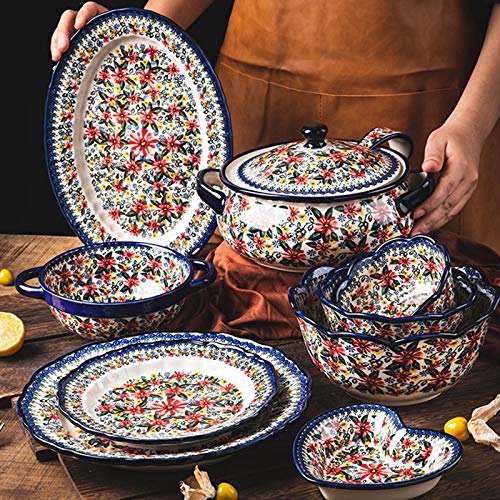 Juegos De Vajillas De Porcelana, cuenco de cereal de estilo polaco y plato de carne 24 unidades | Juegos de cena de porcelana de flores retro para regalo de inauguración de la casa de boda